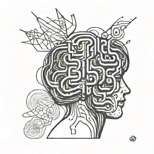 am image of a human with abstract shapes coming out of the brain to depict psychotherapy tattoo design idea