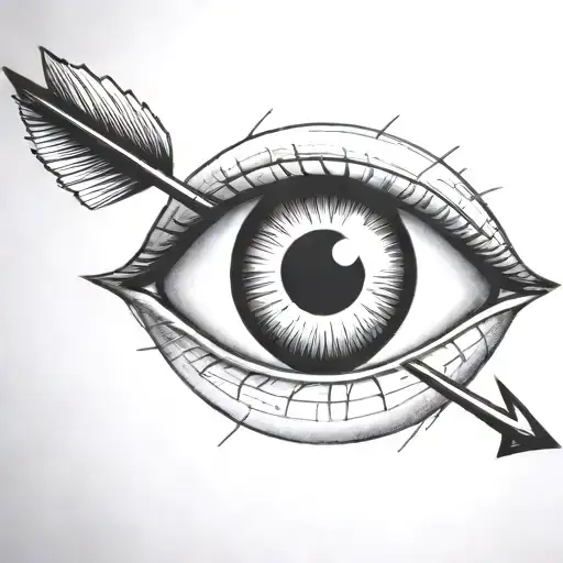 an eyeball with an arrow shooting through it tattoo design idea