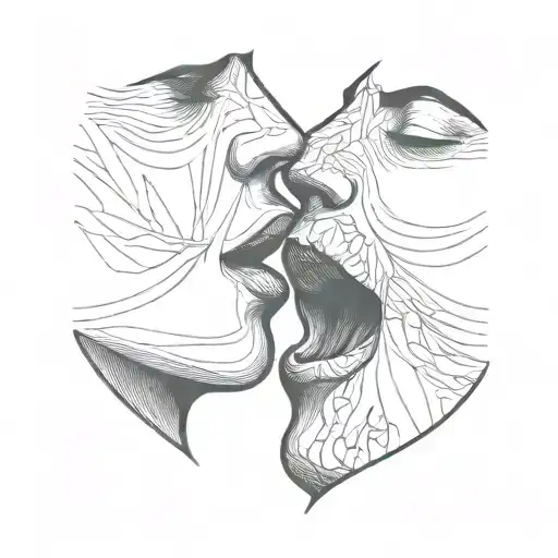 a man and a woman kissing with a meat steak visible between their mouths tattoo design idea