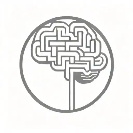 a simple minimalist line drawing of a brain as an elaborate maze in a circular frame that connects to the maze tattoo design idea