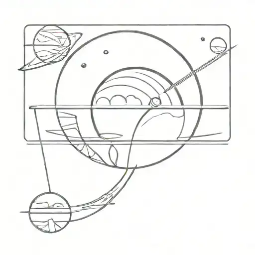 minimalist abstract retro futurism black and white tattoo design of a poster advertising a vacation to mars tattoo design idea