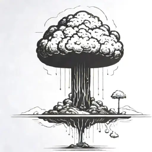 a nuclear explosion mushroom cloud contained within a perfect black rectangle tattoo design idea
