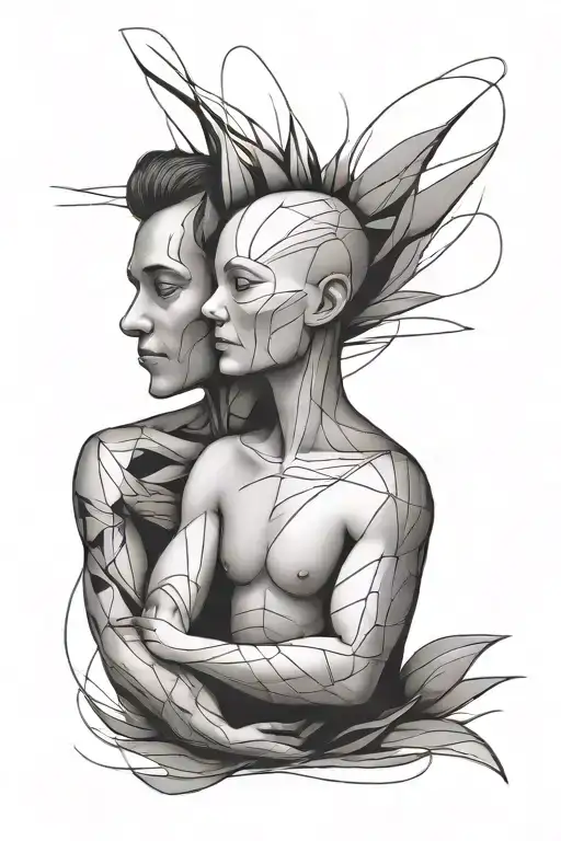 simple abstract human art using black lines depicting the interfacing between therapist and client tattoo design idea