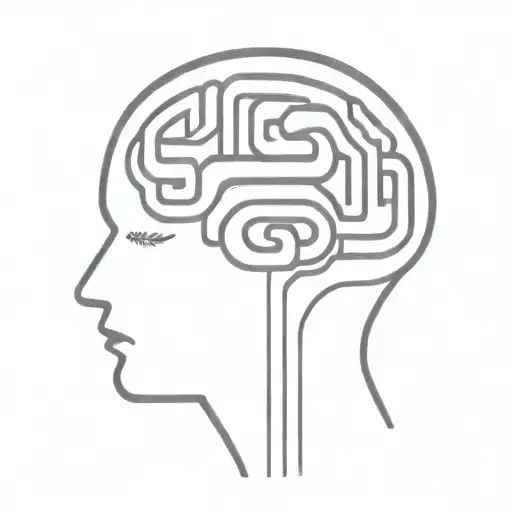 a simple minimalist line drawing of a brain as an elaborate maze with offshoots tattoo design idea