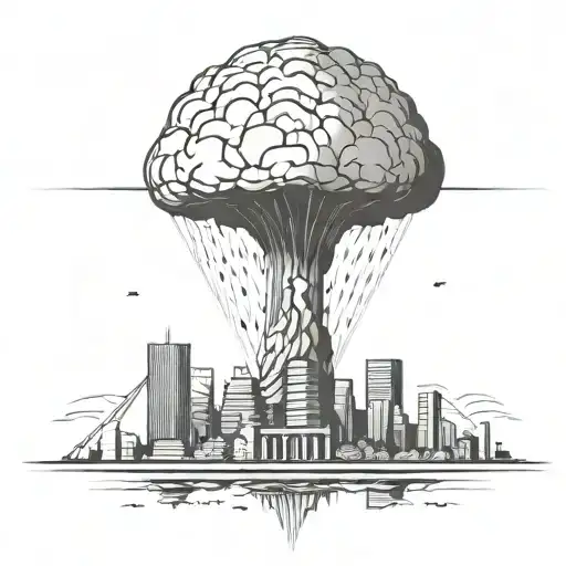 an abstract nuclear explosion mushroom cloud destroying a major city  tattoo design idea