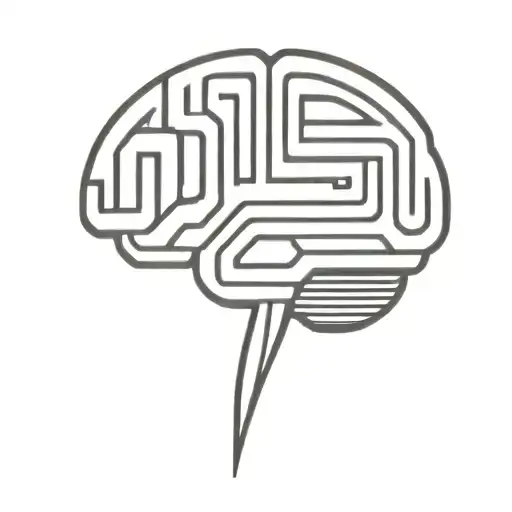a simple minimalist line drawing of a brain as a maze tattoo design idea