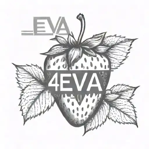 a strawberry with text overlaid that says '4eva' without leaves tattoo design idea