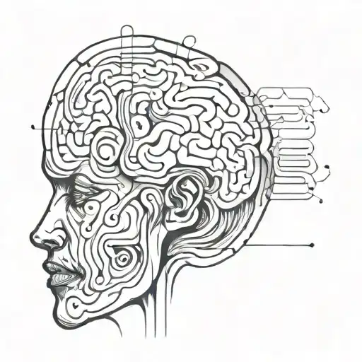 am image of a human with abstract shapes coming out of the brain to depict psychotherapy tattoo design idea