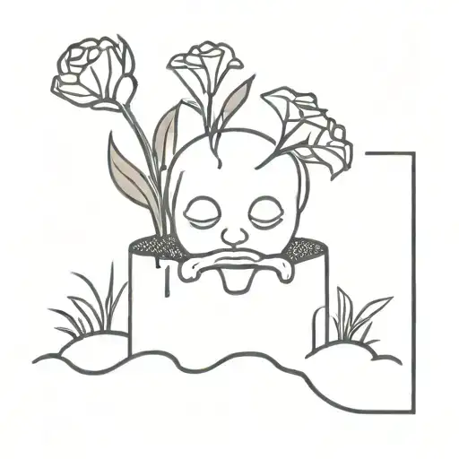 a head poking out of the soil a muddy grave with flowers growing out of the top tattoo design idea