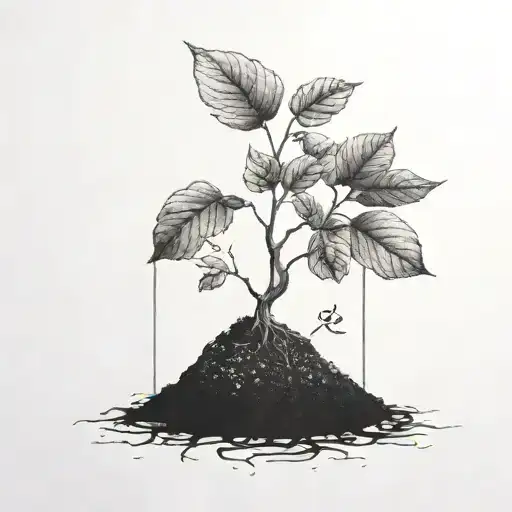 a seed growing out of the ground into a plant. but the plant is slowly becoming a house tattoo design idea