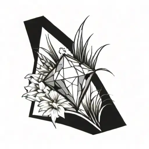 a single blade of grass with a large diamond balanced on top tattoo design idea