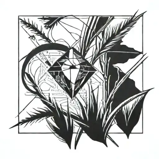 a single strand of grass with a small diamond balanced on top of it tattoo design idea