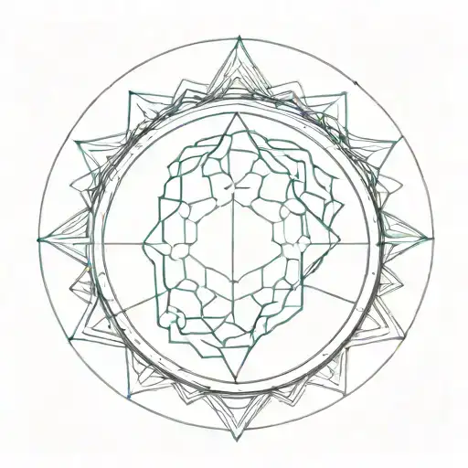 a brain inside a circular frame with geometric patterns shooting from it tattoo design idea