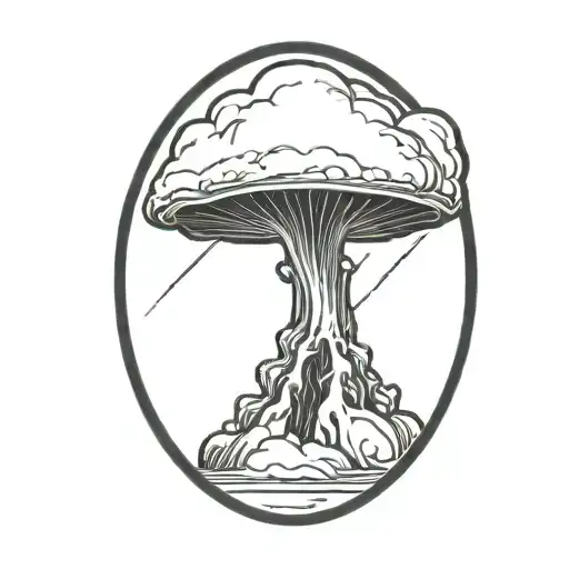 an abstract nuclear explosion mushroom cloud in an abstract black line frame tattoo design idea