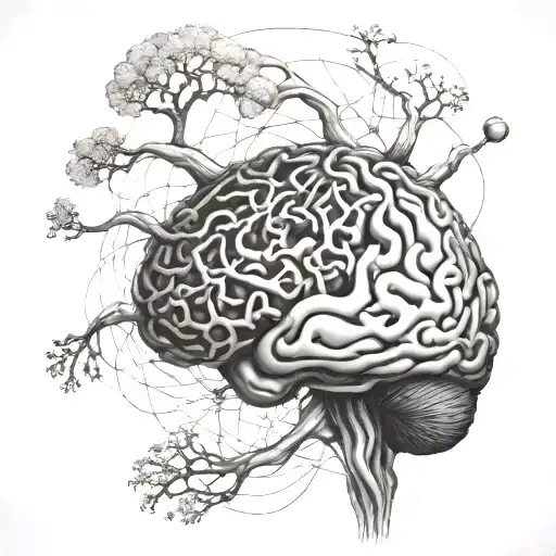 Incorporate a detailed anatomical brain with intricate neural pathways, symbolizing the complexity of the mind tattoo design idea