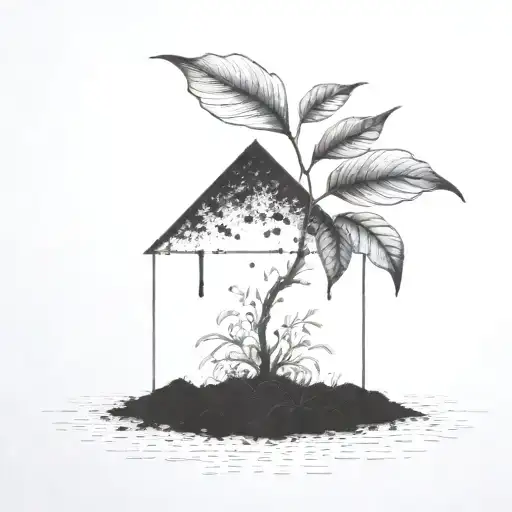 a seed growing out of the ground into a plant. but the plant is slowly becoming a house tattoo design idea
