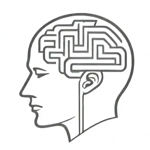 a simple minimalist line drawing of a brain as an elaborate maze tattoo design idea