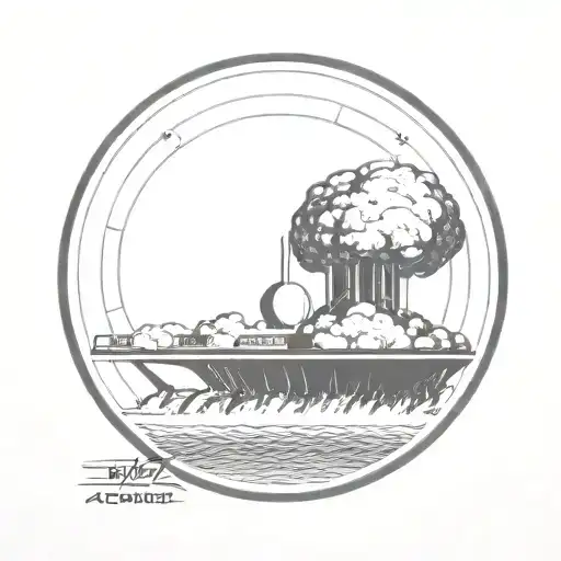 a nuclear explosion contained within a perfect circle tattoo design idea