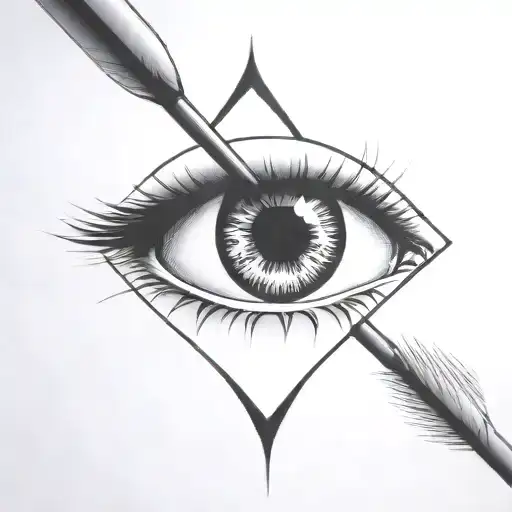 an arrow shot through a female eye encapuslated in a heart tattoo design idea
