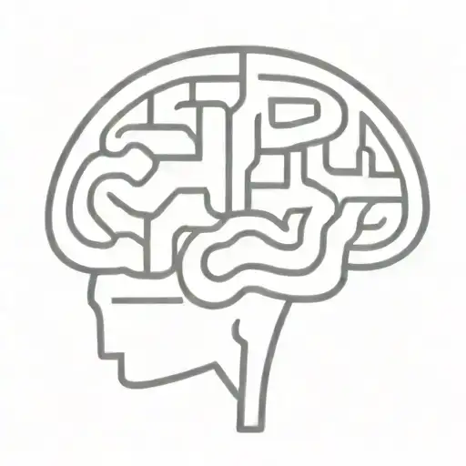 a simple minimalist line drawing of a brain as a maze tattoo design idea