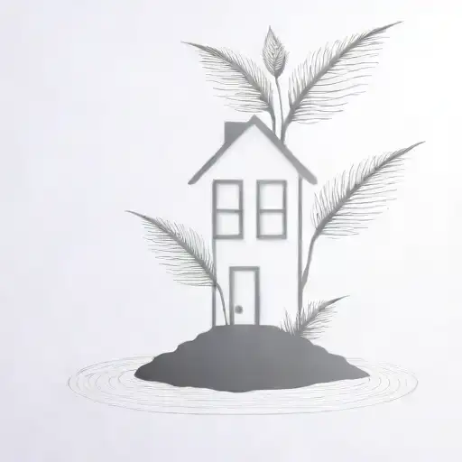 a seed growing out of the ground into a plant. but the plant is slowly becoming a house with bold black lines tattoo design idea