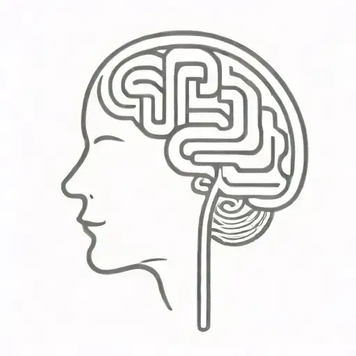 a simple minimalist line drawing of a brain as an elaborate maze with offshoots tattoo design idea