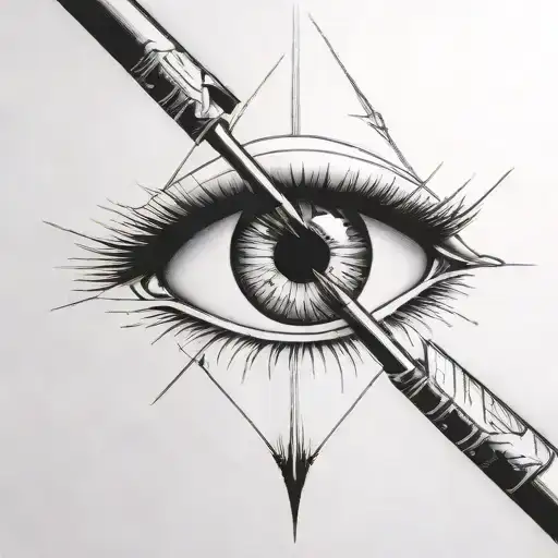 an arrow shot through a female eye encapuslated in a heart tattoo design idea