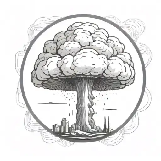 mushroom cloud from a nuclear explosion within an abstract frame but the explosion is slightly breaking out of the frame tattoo design idea