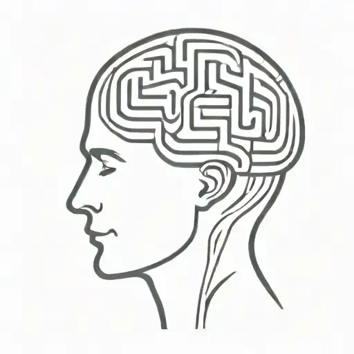 a simple minimalist line drawing of a brain as an elaborate maze with offshoots tattoo design idea