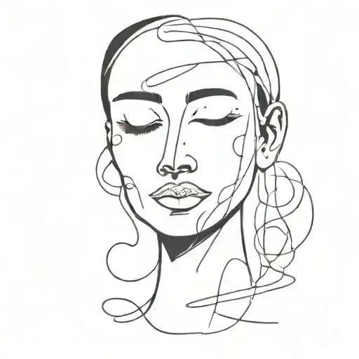 a minimalist abstract contented face with eyes closed tattoo design idea