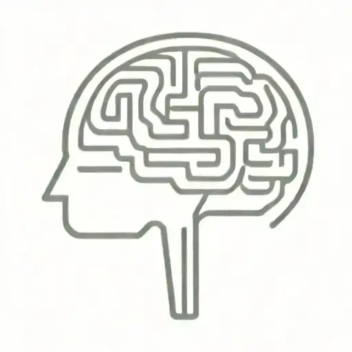 a simple minimalist line drawing of a brain as an elaborate maze tattoo design idea