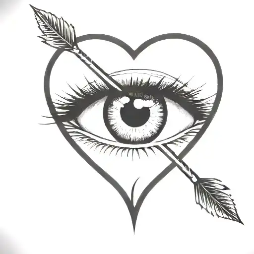 an arrow shot through a female eye encapuslated in a heart tattoo design idea