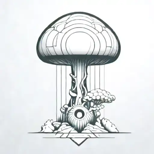 an abstract nuclear explosion mushroom cloud tattoo design idea