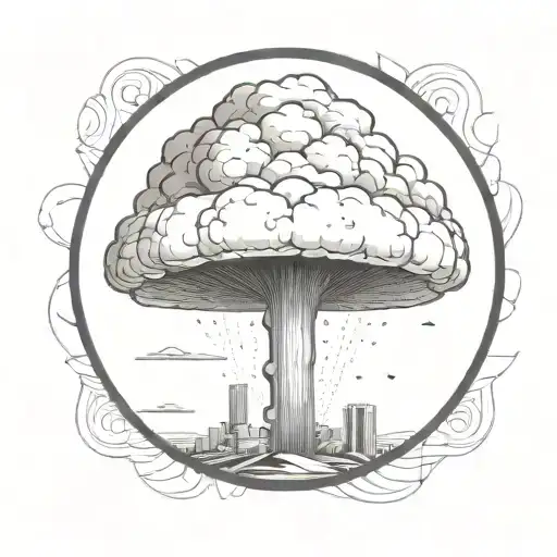 mushroom cloud from a nuclear explosion within an abstract frame but the explosion is slightly breaking out of the frame tattoo design idea