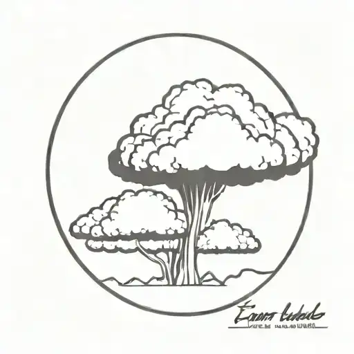 a nuclear explosion mushroom cloud within a perfect black circle tattoo design idea
