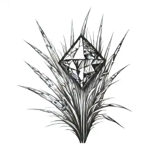 a blade of grass with a diamond on top of it. bold black lines  tattoo design idea