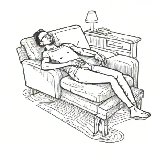 a simple stick figure laying back on a therapist's couch tattoo design idea