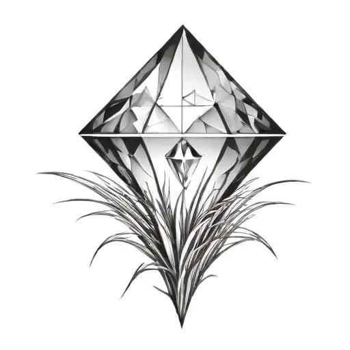 a diamond growing out the top of a piece of grass  tattoo design idea
