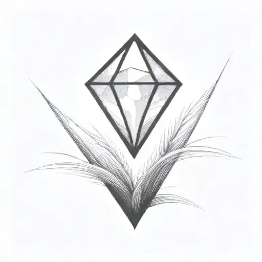 a diamond balancing on top of a single blade of grass. bold black lines in a rectangle black frame tattoo design idea