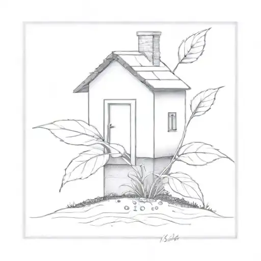 a seed growing out of the ground into a plant. but the plant is slowly becoming a house tattoo design idea