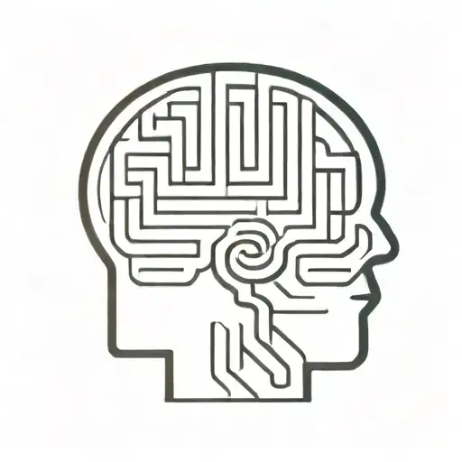 a drawing of a human head depicting the brain as an elaborate maze with minimalist lines offshooting from the brain tattoo design idea