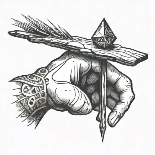 a human hand trying to balance a diamond on top of a single blade of grass tattoo design idea
