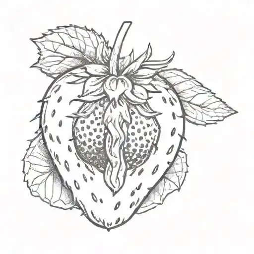 a strawberry with two realistic human eyes. the eyes are closed tattoo design idea