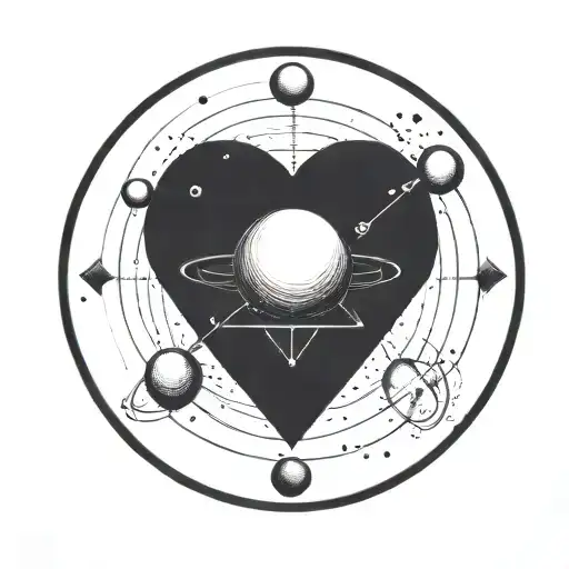 a satellite shaped like a love heart in space enshrouded by a circle tattoo design idea