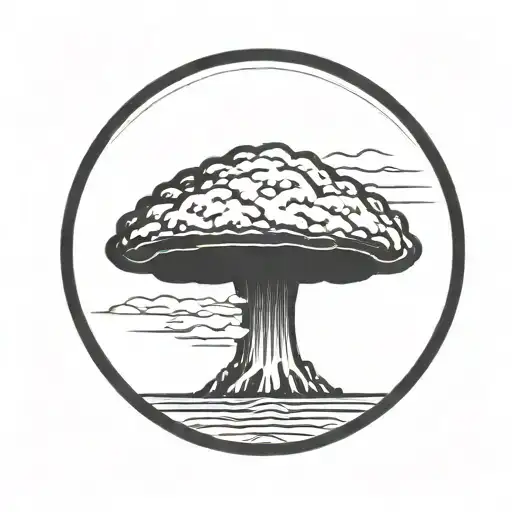 a nuclear explosion mushroom cloud within a perfect black circle tattoo design idea