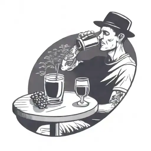 a very simple line illustration of a close up person drinking sangria in a park. drinking from a wine glass tattoo design idea
