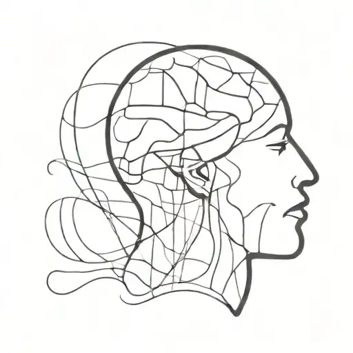 am image of a human with abstract shapes coming out of the brain to depict psychotherapy tattoo design idea