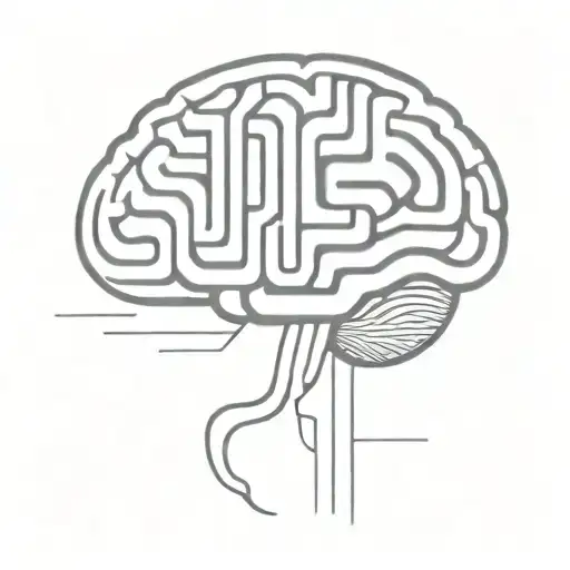 a simple minimalist line drawing of a brain as a maze tattoo design idea