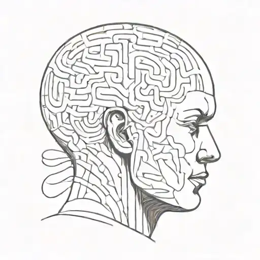 am image of a human with abstract shapes coming out of the brain to depict psychotherapy tattoo design idea