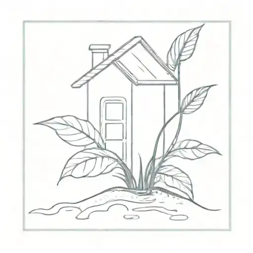 a seed growing out of the ground into a plant. but the plant is slowly becoming a house tattoo design idea